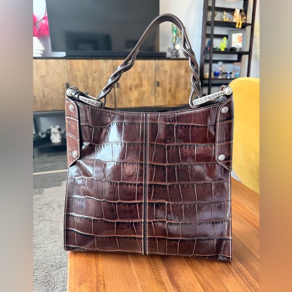 Brighton Brown Leather Croc Bucket Bag - Picture 5 of 16